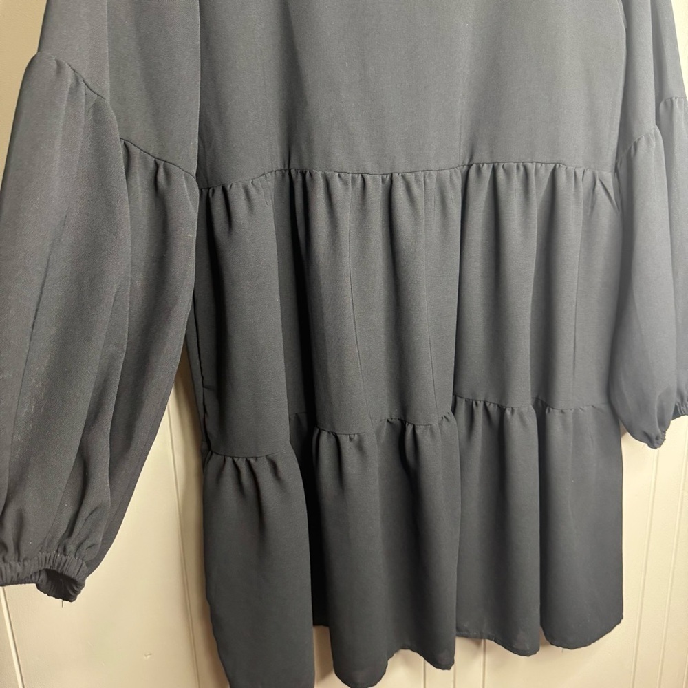 Black V-Neck Baby Doll Dress - Picture 6 of 12